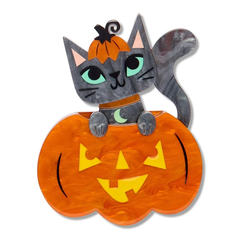 Erstwilder Midnight Mischief Brooch Cat O'Lantern